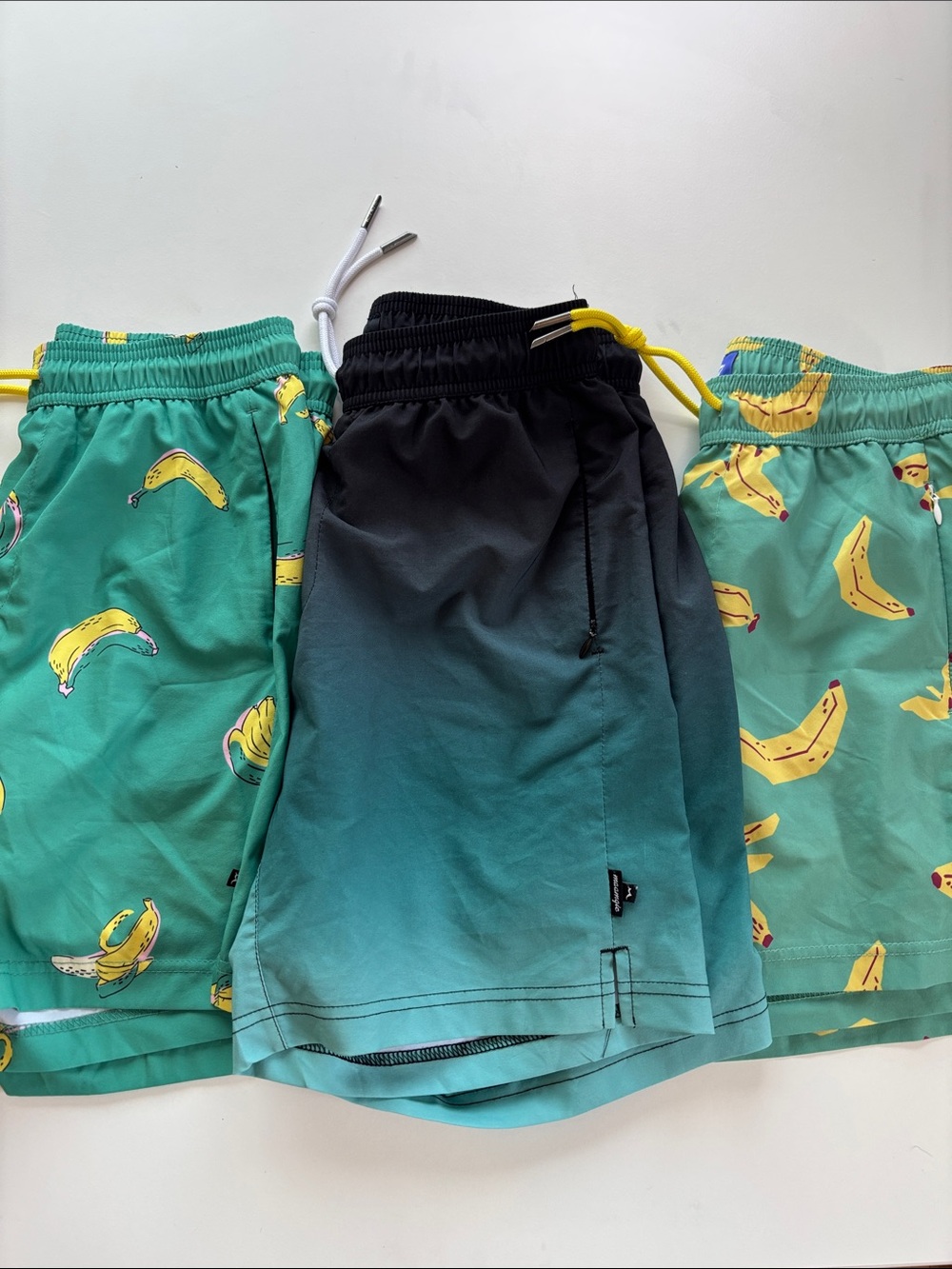 Men's Teal-to-Black Ombre Banana Swim Shorts with Drawstring Waist -706sku